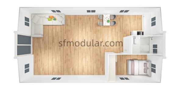 1 bedroom 40ft expandable house floor plan
