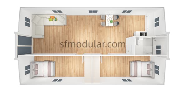 2 bedroom 40ft expandable house floor plan