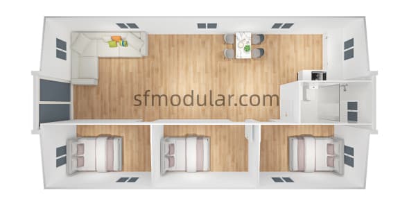 3 bedroom 40ft expandable house floor plan option 1