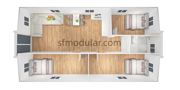 3 bedroom 40ft expandable house floor plan option 2