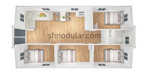 4 bedroom 40ft expandable house floor plan
