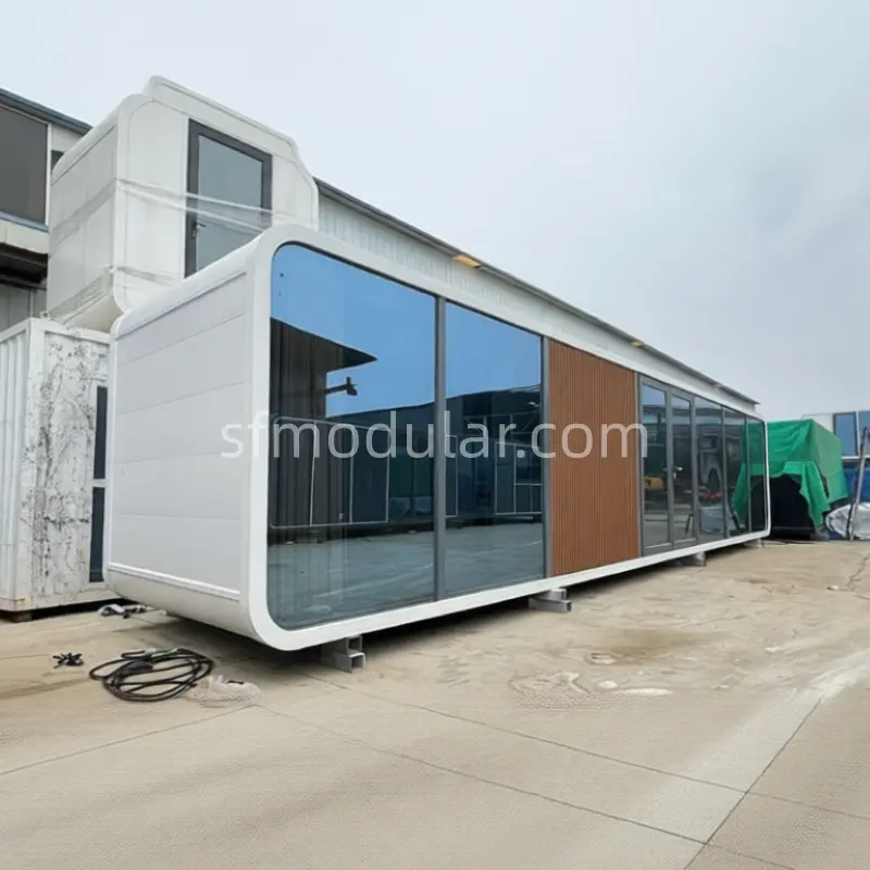 SUNFINE 40ft apple cabin exterior front and side view with glass facade