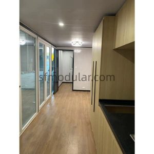 open interior view of a 40ft apple cabin with modern wall finish