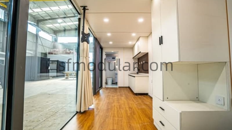 Apple cabin finished interior display with modern living space