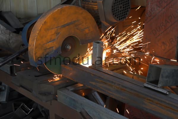 Steel cutting process in prefab housing factory