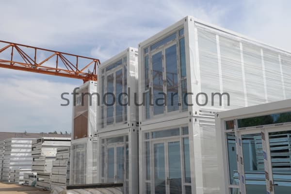 Finished prefab modular unit ready for container loading