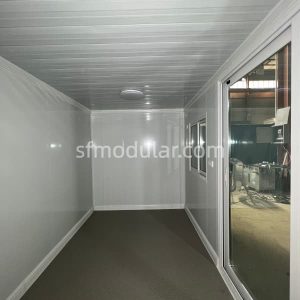 Empty interior room of a granny pod for backyard living or guest use