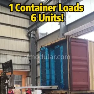 Loading 6 units of small expandable homes into one shipping container to maximize logistics efficiency and reduce costs