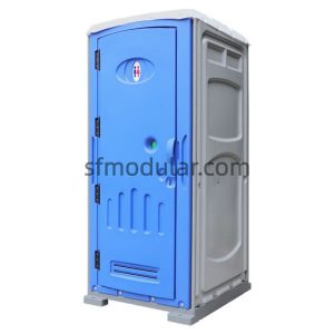 Blue and gray portable toilet for events with compact outdoor sanitation design