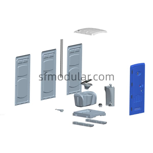standard-portable-toilet-components-exploded Exploded components view of standard portable toilet structure and parts