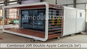 Connected double 20ft apple cabin used as a larger prefabricated backyard studio