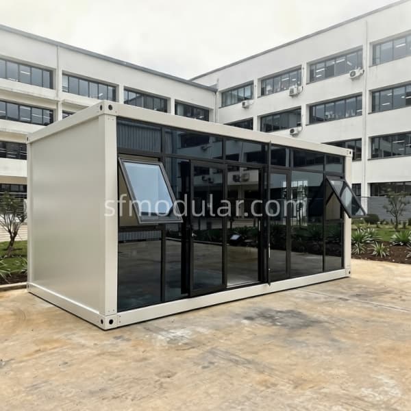 20ft container sales office with black frame glass design for temporary business and project site use