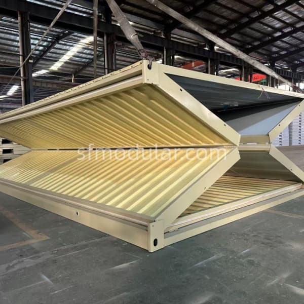 Foldable container house folding design demonstrating compact transport structure