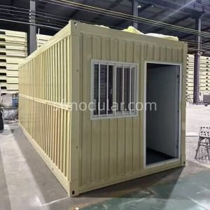Military temporary housing foldable container house exterior view with steel structure and insulated panels