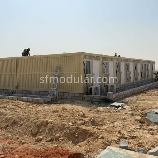 Temporary military housing installed on site for rapid deployment and field use