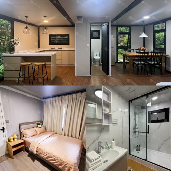 Verified client photo showcasing the modern kitchen and dining area layout in an expandable house with high-end cabinets.