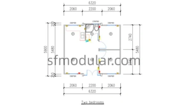 Expandable container house floor plan layout with room dimensions