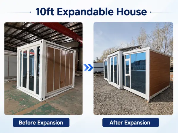 before and after expansion comparison of a 10ft expandable house