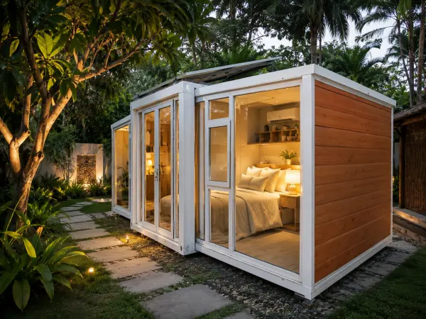10ft expandable container house used as a compact guest room