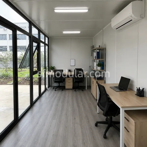 20ft container office with modern glass front for office and sales use
