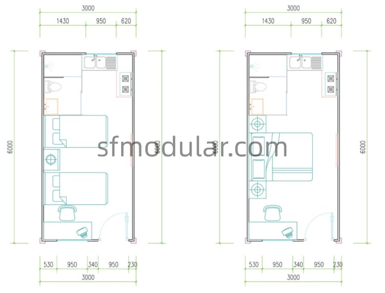 Quick assembly container house layout customization drawing for dormitory and office planning
