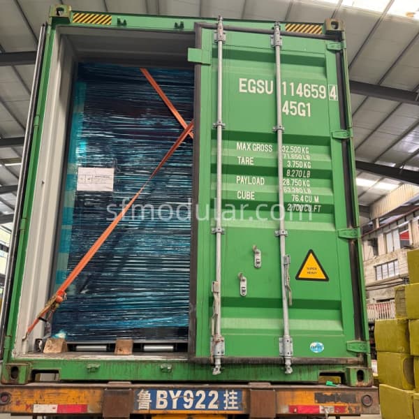 Granny pod for backyard loaded into shipping container for export
