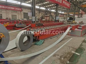 Steel coil processing area for flat pack container house manufacturing