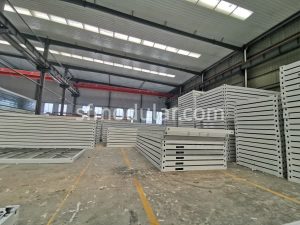 Steel frame workshop for flat pack container house production